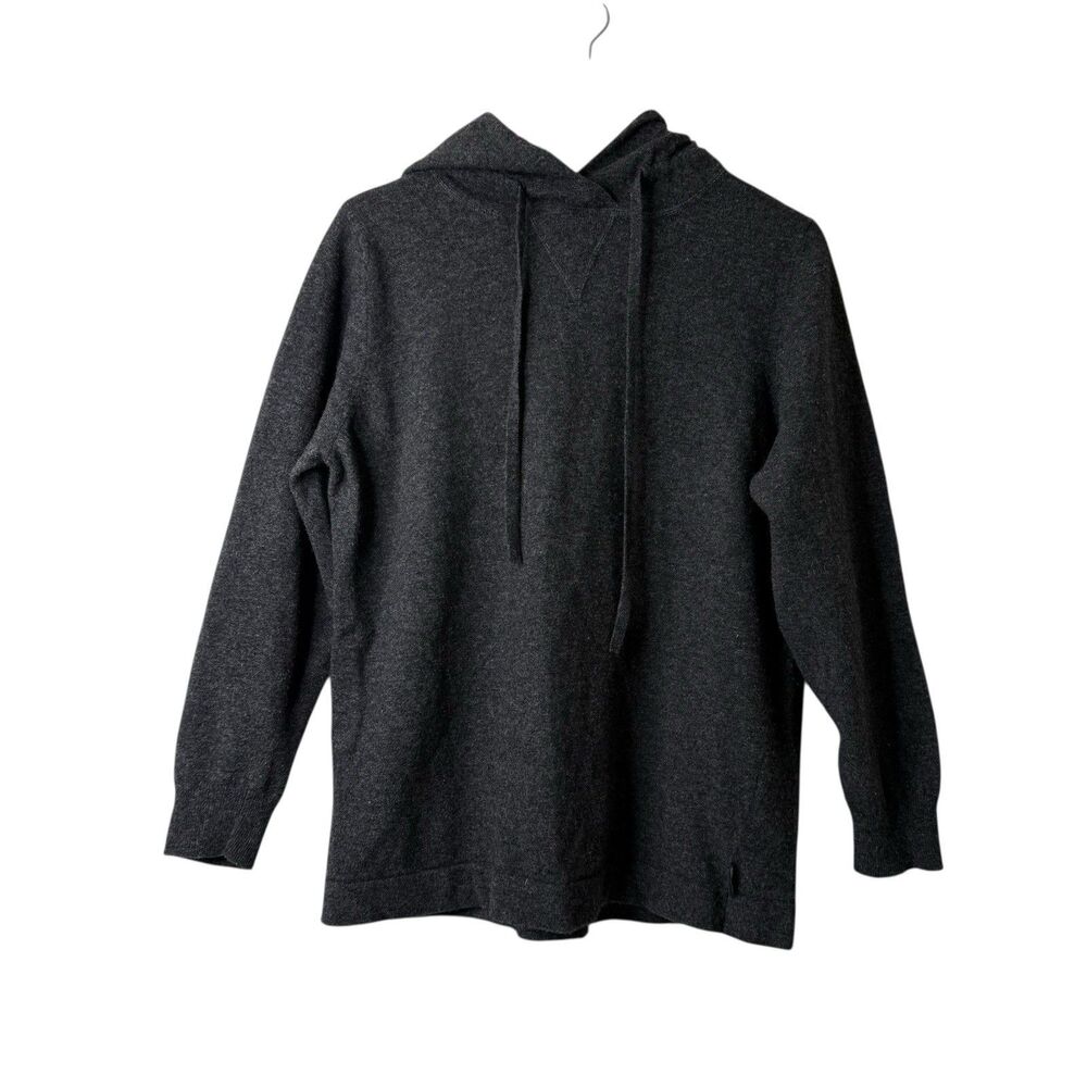 WOOLRICH Womens Onyx Heather Wool Blend Hoodie Pullover Size L Drawstring Preppy